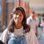 Danika Fatnowna and other students on the Lake Macquarie campus.
